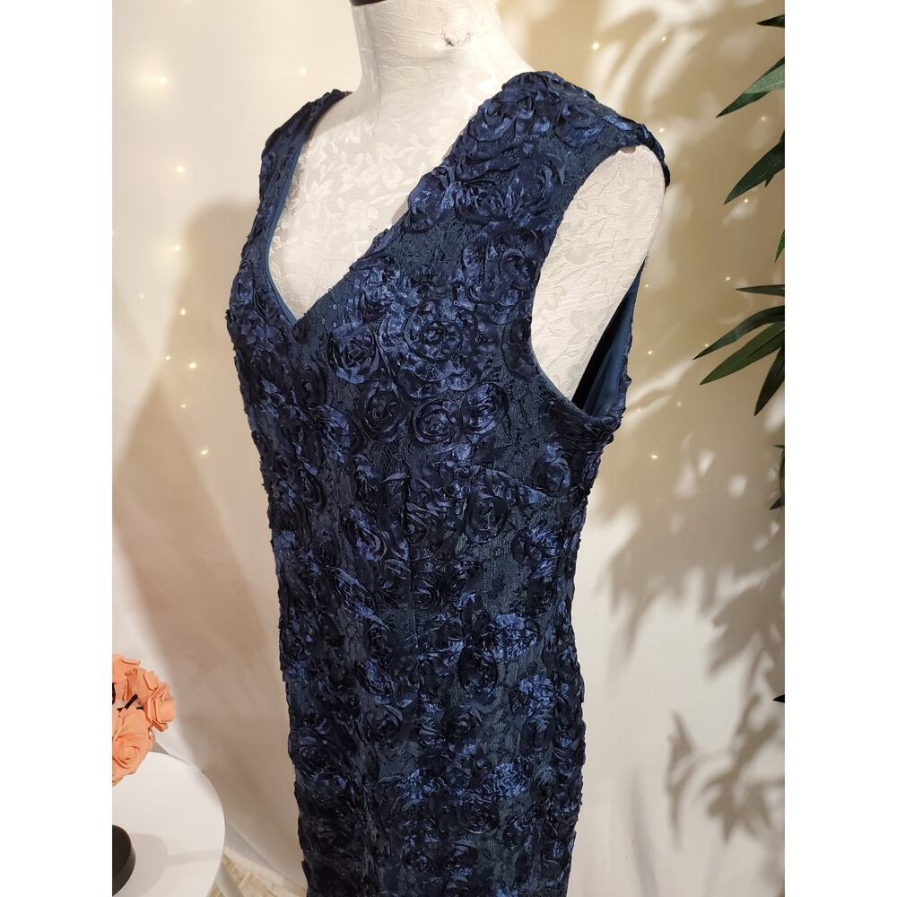 Alex Evenings Rosette Lace Sequin V-Neck Dress Size 12 Blue Wedding Formal Party - Picture 6 of 12
